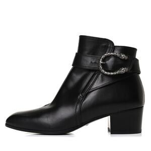 Gucci Dionysus Elizabeth Black Leather Ankle Boots Booties sz 38 / 7.5 8